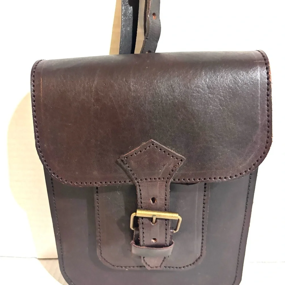 Handmade Elegant Brown black Leather Crossbody Bag